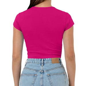 Camiseta Corta de Mujer con Estampado Gráfico, Cuello Redondo, Mezcla de Algodón, Estilo Casual, para Verano - Product Image 5