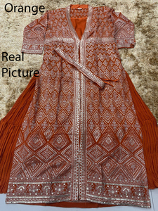 Best Seller Traditional Ethnic Indian Pakistani Gown & Dupatta Set Georgette With Embroidery Work Full Stitching Party Wear - Product Image 4