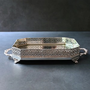 Silver Brass Etched Tray Silver Decorative Tray with Handles Oval Coffee tray Hand Hammered Metal Platter for Living - Product Image 2