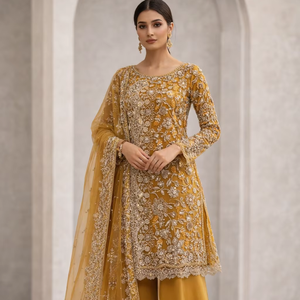 Nuevas Colecciones 2026: Vestido Modesto para Mujer Pakistaní con Hermosas Cuentas Pesadas Katdana y Bordados, Estilo Pantalón Plazo - Product Image 1