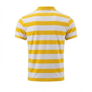 Fabrication sur mesure de polos en tricot pour hommes, manches courtes, respirants, pour l'été, polos de golf tendance, rayés jaune et blanc. - Product Image 2