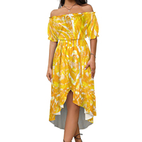 Robe Femme Épaules Dénudées à Prix Bas, Motif Tribal Polynésien Elie Tie-Dye Personnalisé, Charmante Mode Rétro à Manches Courtes