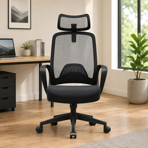 Silla de Oficina Ergonómica Moderna con Malla, Reposacabezas y Reposabrazos Ajustables, Base Giratoria, Estructura de Acero, Diseño Contemporáneo, Sistema de Oficina AY - Product Image 1