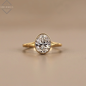 Elegante Anillo de Diamantes con Bisel Ovalado en Oro Amarillo, Joyería de Compromiso Solitario para Mujer, Regalo de Aniversario Nupcial - Product Image 1