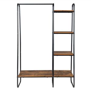 Porte-vêtements autoportant en métal avec 5 étagères en bois, robuste, noir - Product Image 3
