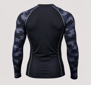 Haut de compression à manches longues pour homme, séchage rapide, pour entraînement sportif et fitness, motif camouflage bleu - Product Image 3