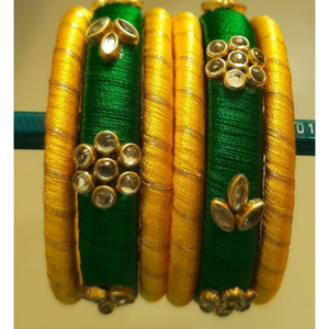 ชุดกำไลข้อมือไหมสีทองและสีเขียวประดับด้วยงานปักดิ้นทองแบบดั้งเดิม-เครื่องประดับแบบพันด้วยดิ้นทอง-กำไลแบบคุณดัน-กำไลสไตล์ชาติพันธุ์สำหรับผู้หญิงในช่วงเทศกาล - Product Image 4