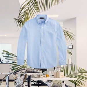 Summer Breathable Knitted 160g Polyester/Cotton Satin Solid Casual Anti-Wrinkle Single Button Turn-<b>down</b> Collar Full Men's Shirt - Product Image 2