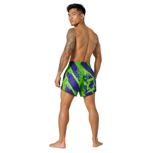 Pantalones Cortos de Muay Thai Verde Brillante y Morado, Pantalones Cortos de Artes Marciales, Cintura Elástica, Pantalones Cortos de Entrenamiento - Product Image 4