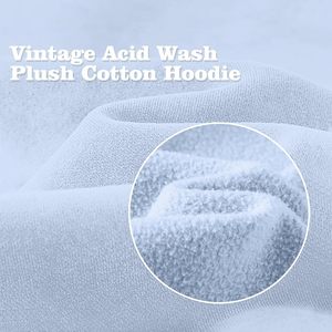 Sweat-shirt respirant à capuche en coton peluche brodé, couleur unie, manches longues, style streetwear, effet délavé vintage pour femme - Product Image 4