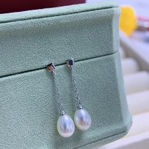 Natural 6.5-7mm Freshwater <b>Pearl</b> S925 Silver <b>Dangle</b> <b>Earrings</b> Aurora Flawless Water Droplet Style Long Niche Style Simple Earline - Product Image 3