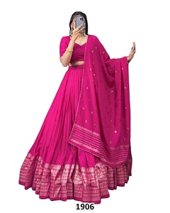 Lehenga Choli de mariée pour femme Noor-e-Magenta, style Bhandhani, longueur ras du sol, traditionnel, en Chanderi, protection solaire, séchage rapide, pour Diwali - Product Image 1