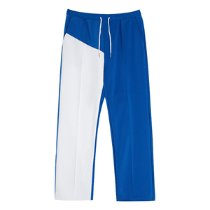 Men's Blue White Color Blocked Sweatpants Elastic Waist Drawstring Casual Loose Fit Midweight Polyester Summer Wear - Product Image 1