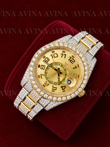 Luxury Iced Out Moissanite <b>Diamond</b> <b>Watch</b> for Men Gold Dial Two Tone Stainless Steel Date Display Hip Hop Wrist <b>Watch</b> - Product Image 5