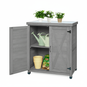 Banco da Lavoro per Esterni con Armadietto e Piano in Metallo per Giardinaggio e Patio - Product Image 1