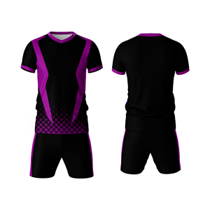 Conjunto de Camiseta y Pantalones Cortos de Fútbol Geométricos Negros y Rojos para Hombre, Cuello en V, Absorbe la Humedad, Ropa Deportiva Sublimada para Todas las Temporadas - Product Image 3