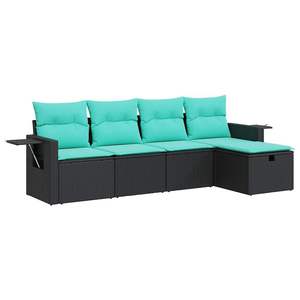 Juego de Sofás de Jardín de Mimbre Sintético Negro de 5 Piezas con Fundas Extraíbles para Muebles de Patio - Product Image 2