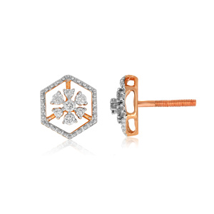 Luxury Two Tone Gold and <b>Silver</b> Lab Grown Floral <b>Stud</b> Earrings with Sparkling Pavé Hexagonal Frame and Elegant Earring - Product Image 3