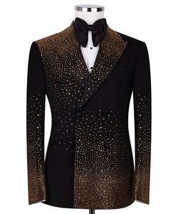 Men’s Black & Gold <b>Rhinestone</b> Embellished Tuxedo Blazer – Designer Shawl Lapel Wedding Party Suit <b>Jacket</b> - Product Image 1