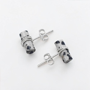 Gold Plated Circle Cylinder Gemstone <b>Stud</b> Earrings-Minimalist Jewelry for Anniversary & Party Gifts - Product Image 6