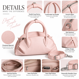 Bolso de Mano Tipo Bowling de Cuero Rosa con Bolsa Adicional y Correa Ajustable para el Uso Diario - Product Image 5
