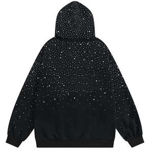 2026 Trending Rhinestone Hoodie Oversized Unisex Streetwear <b>Black</b> Crystal Pullover Hooded Sweatshirt Heavyweight <b>Fleece</b> Hoodie - Product Image 3