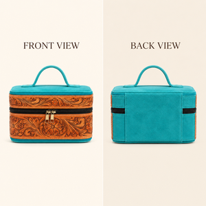 Tooled Leather Vanity Case Utility <b>Box</b> |Turquoise Suede <b>Makeup</b> Organizer, Travel Cosmetic Bag Handmade | OEM Export India 2026 - Product Image 2