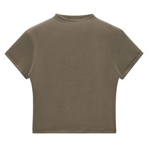 Camiseta Corta Ajustada Personalizada para Mujer, Estilo Baby Tee Elástica con Pedrería en el Cuello, Bordado y Estampado, para Fitness - Product Image 5