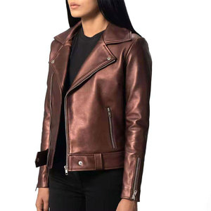 Veste de moto en cuir véritable pour femmes, manteau de motard à manches longues avec fermeture éclair, vêtements d'automne - Product Image 3