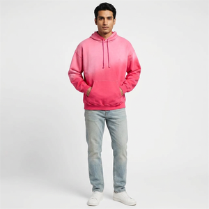 Men's Gradient <b>Pink</b> <b>Hoodie</b> Regular Fit Cotton French Terry Casual Winter Wear Front Logo Breathable - Product Image 1