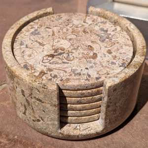 Juego de 6 posavasos de mármol fósil, hechos a mano, decoración de mesa de mármol natural - Product Image 3