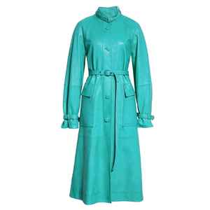 Abrigo Largo Clásico Unisex de Cuero PU para Hombre, Color Personalizado, Impreso, Transpirable, con Cuello Alto y Cinturón - Product Image 5