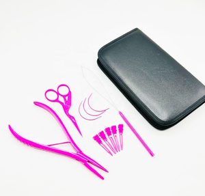 Kit d'outils pour extensions de cheveux, pinces en acier inoxydable rose blush avec pinces de sectionnement, aiguilles à perles, aiguilles de type C - Product Image 1