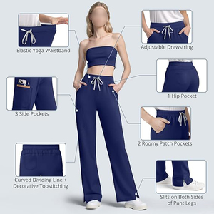 Ensemble de blouses médicales pour femmes, bleu marine, avec pantalon à cordon de serrage et haut à manches courtes, uniforme d'hôpital, tissu tissé, 100 % polyester - Product Image 4