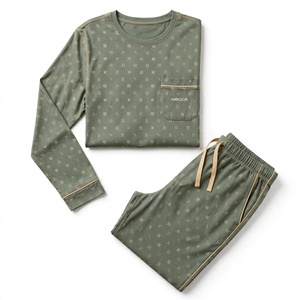 Amkoor <b>Men's</b> Lightweight Classic Style Long Sleeve Knitted <b>Pajama</b> <b>Set</b> 100% Cotton Casual Sleepwear Summer Wear Machine-Washable - Product Image 3