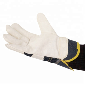 Rigger Cow Grain Leather Palm Heavy Duty Safety Work <b>Glove</b> with Denim Back Rubberized Cuff Heat Resistant & Waterproof - Product Image 3