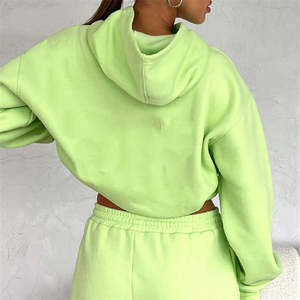 Sudadera con capucha y cremallera completa personalizada para mujer, chaqueta de otoño/invierno, chándal informal, top corto tipo sudadera. - Product Image 4