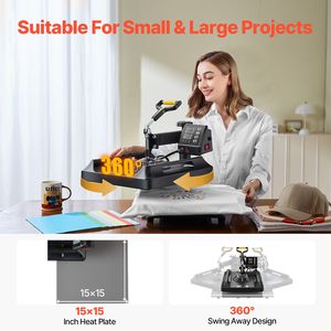Presse à Chaud Multifonction 8-en-1 à Commande Numérique 15x15 po à Bras Articulé pour Impression et Transferts de T-shirts - Product Image 2