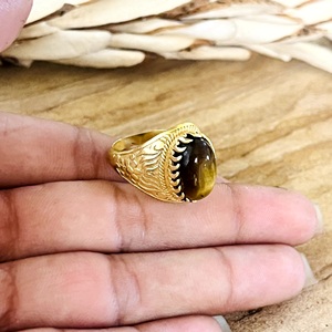High Demand Boho Floral Gemstone <b>Ring</b> Tribal Brass <b>Rings</b> Women 18k Gold Plated Vintage Floral <b>Tiger</b> <b>Eye</b> <b>Ring</b> Wholesale/OEM/ODM - Product Image 2