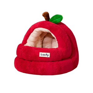 Cama para Gatos en Forma de Manzana, Cueva Cálida de Felpa para Mascotas, Nido Semi-Cerrado para Dormir, para Perros Pequeños, Cachorros y Gatitos, con Cojín Suave Extraíble - Product Image 1