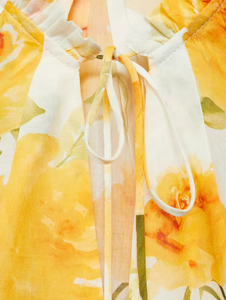 Chemisier en mousseline tissé à imprimé floral jaune pour femme, à manches longues et col chemise, respirant et écologique pour le quotidien - Product Image 5