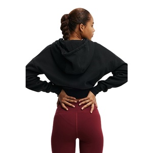 Hoodies crop top d'hiver 100% Coton Polaire pour Femme, Coupe ajustée, Style Streetwear, avec fermeture éclair et cordon de serrage, Confortables, Vente en gros personnalisée - Product Image 5