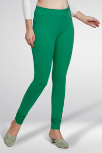 Leggings en coton vert pour femmes, taille haute, extensibles, coupe ajustée, confortables, pour un usage quotidien décontracté - Product Image 2