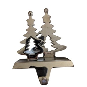 Soporte para Calcetines Navideños con Diseño Único de Árbol de Navidad Doble Plateado, para Decoración de Chimenea, Accesorio Moderno para Decoración Festiva del Hogar - Product Image 1