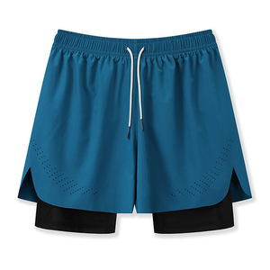 Pantalones cortos deportivos 2 en 1 para hombre con forro de compresión, de secado rápido, con cordón ajustable, blancos y negros. - Product Image 3