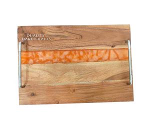 Gran oferta, bandeja de servicio de Arte de resina naranja hecha a mano de calidad, posavasos de Juego de 4 Uds., artesanías de resina epoxi, estilo de Río de madera - Product Image 2
