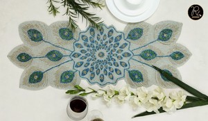 Creative Handmade <b>Beaded</b> Table Runner White And Golden Combination Buy Direct From Supplier At Bulk Price Use In Decoration - Product Image 3