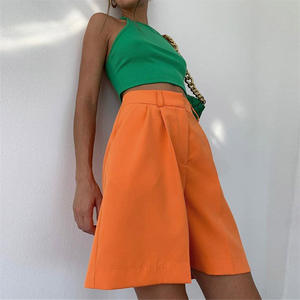 Shorts Rectos de Verano para Mujer, Casuales, de Color Sólido, Cintura Media, con Bolsillos con Cremallera, Transpirables y Ecológicos - Product Image 5
