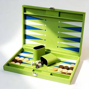 Jeu de backgammon en cuir PU de haute qualité, personnalisé, professionnel, de luxe, fait main, couleur verte, pour jouer - Product Image 3