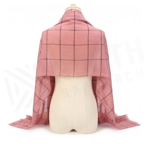 NORTH AMZACH Women's <b>Pink</b> Checkered Silk Scarf Long Elegant Multi-Functional Fashion Accessory All Seasons - Product Image 2